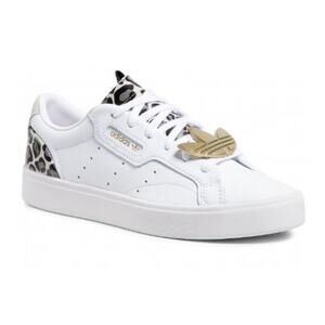 Adidas Womens Sleek Sneakers Size 7 White Leopard Leather Gold Trefoil Low NWOB